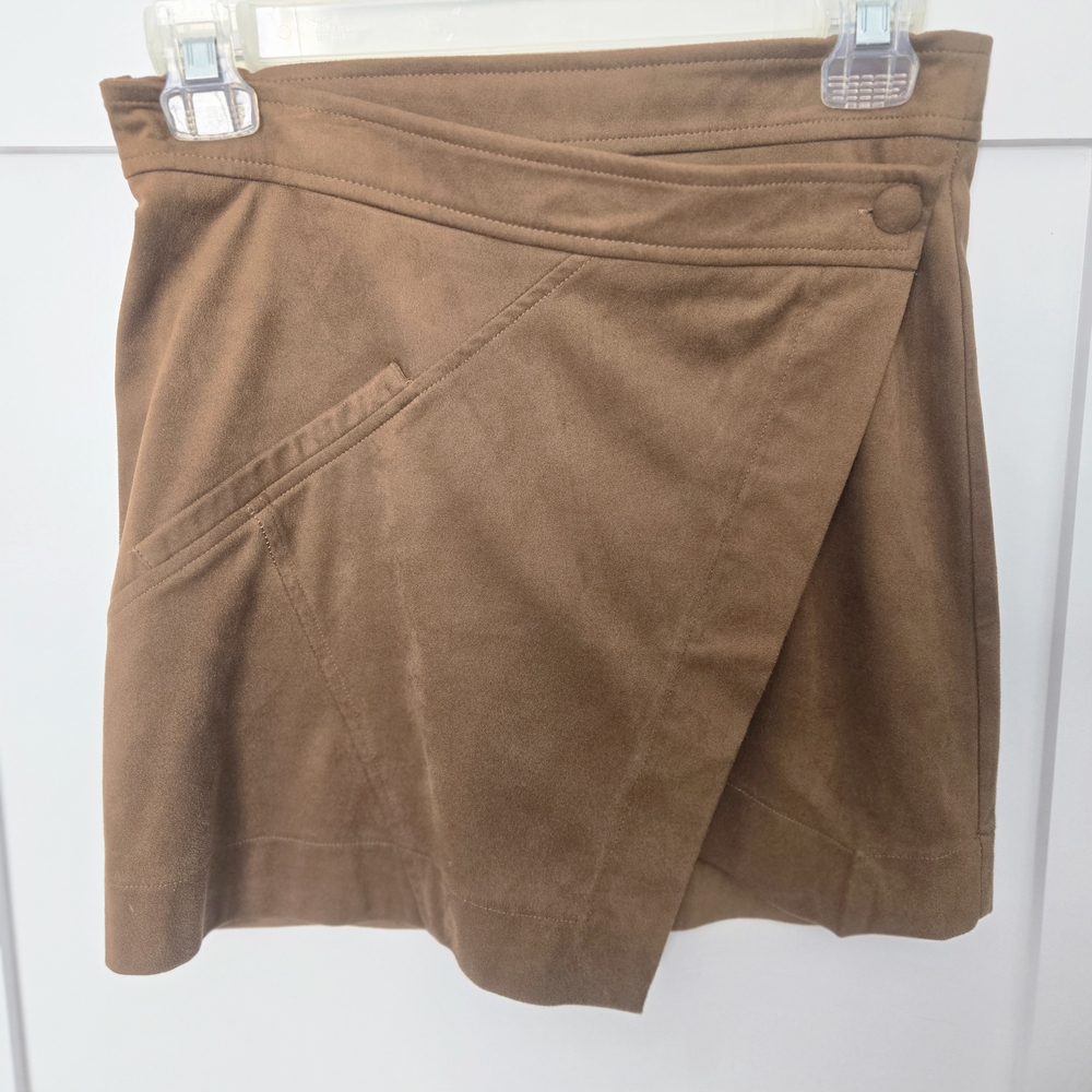Forever 21 Assymetric Faux Suede Tan/Light Brown Wrap Mini Skirt Size Small